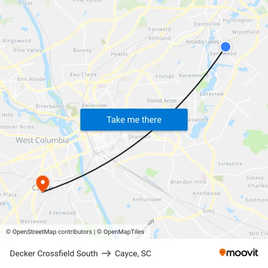 Decker Crossfield South to Cayce, SC map