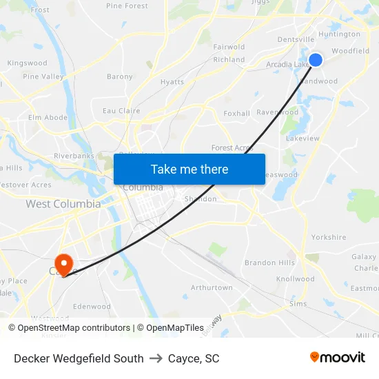 Decker Wedgefield South to Cayce, SC map