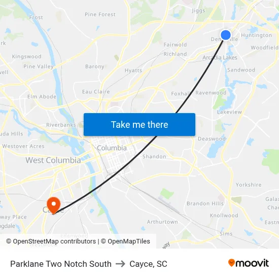 Parklane Two Notch South to Cayce, SC map