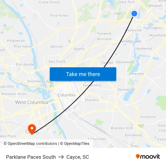 Parklane Paces South to Cayce, SC map