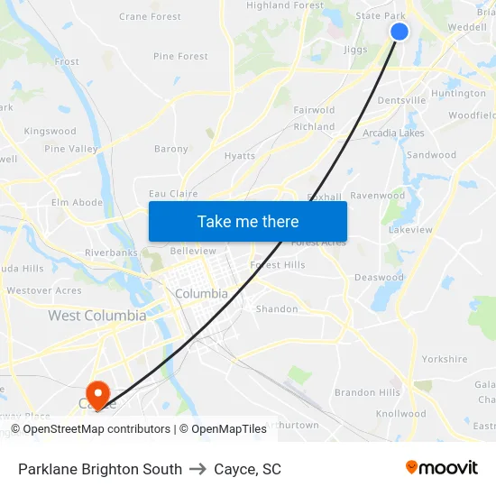 Parklane Brighton South to Cayce, SC map