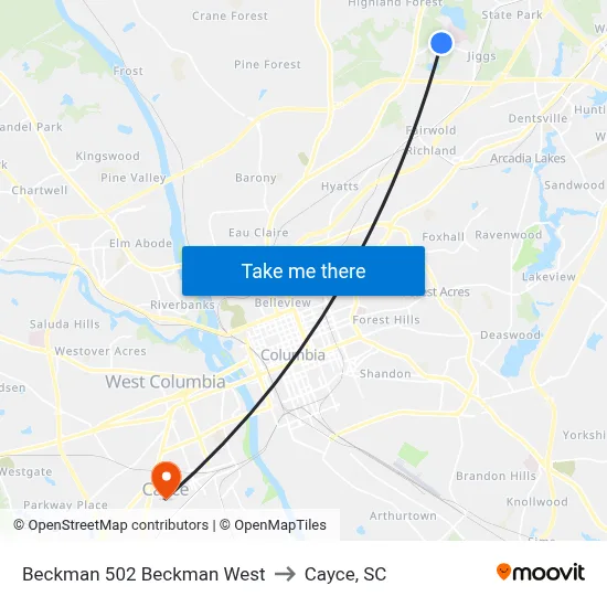 Beckman 502 Beckman West to Cayce, SC map