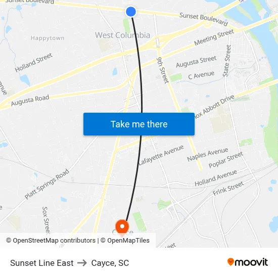 Sunset Line East to Cayce, SC map
