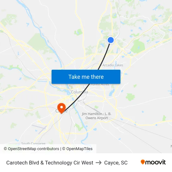 Carotech Blvd & Technology Cir West to Cayce, SC map