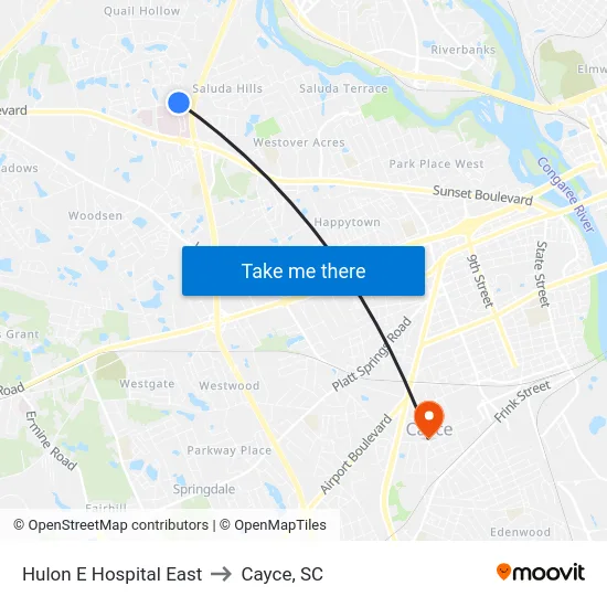 Hulon E Hospital East to Cayce, SC map