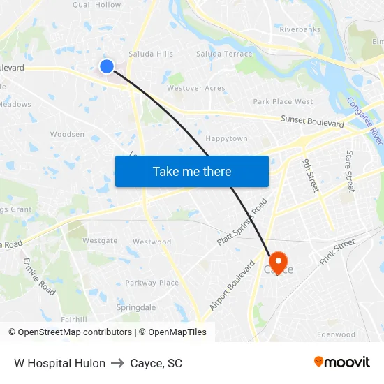 W Hospital Hulon to Cayce, SC map