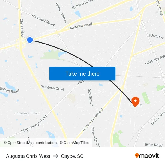 Augusta Chris West to Cayce, SC map