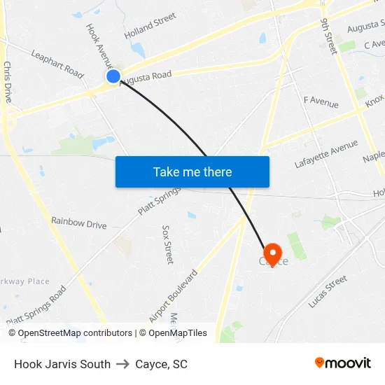 Hook Jarvis South to Cayce, SC map