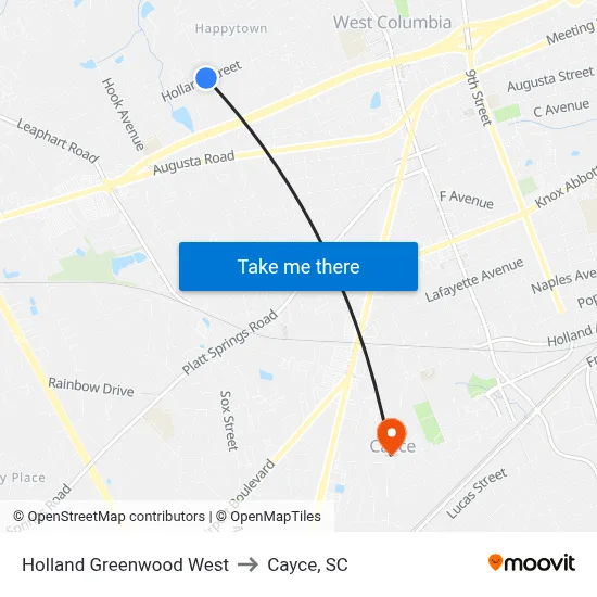 Holland Greenwood West to Cayce, SC map