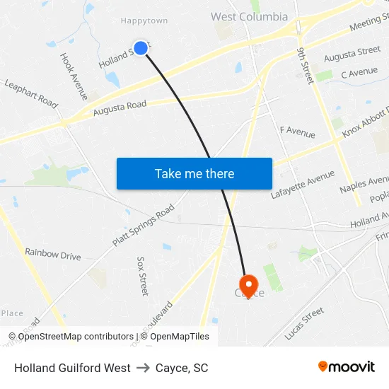 Holland Guilford West to Cayce, SC map