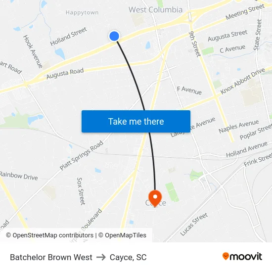 Batchelor Brown West to Cayce, SC map