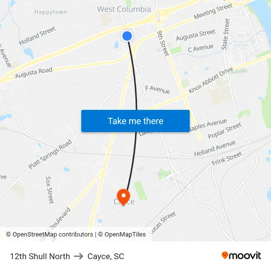 12th Shull North to Cayce, SC map