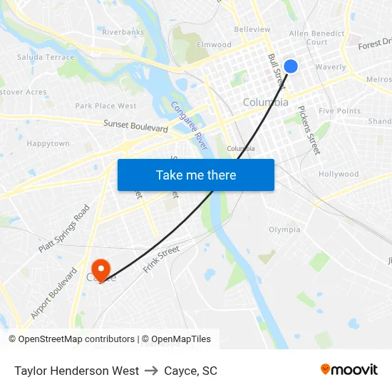 Taylor Henderson West to Cayce, SC map