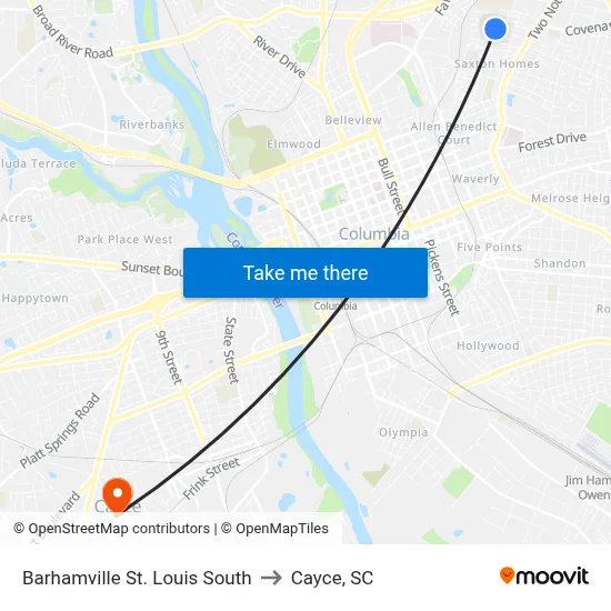Barhamville St. Louis South to Cayce, SC map