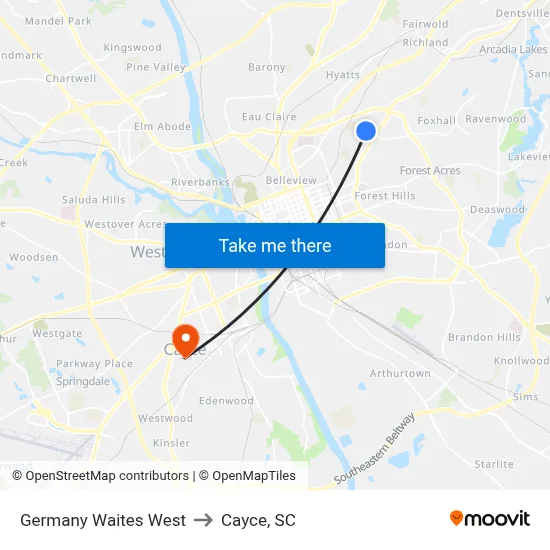 Germany Waites West to Cayce, SC map