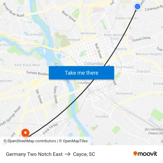 Germany Two Notch East to Cayce, SC map