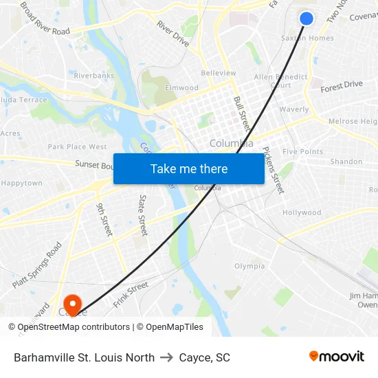 Barhamville St. Louis North to Cayce, SC map