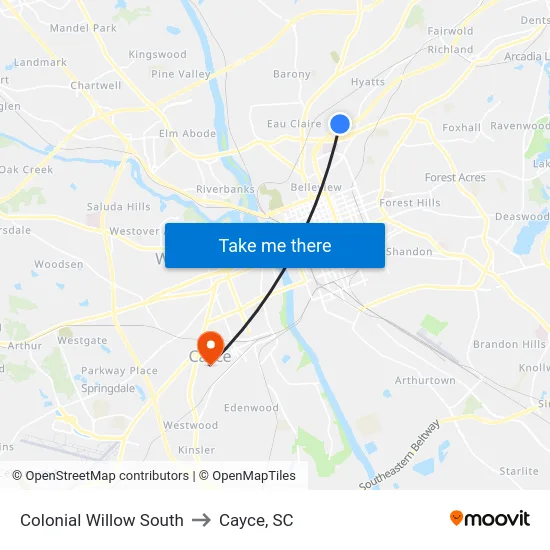 Colonial Willow South to Cayce, SC map