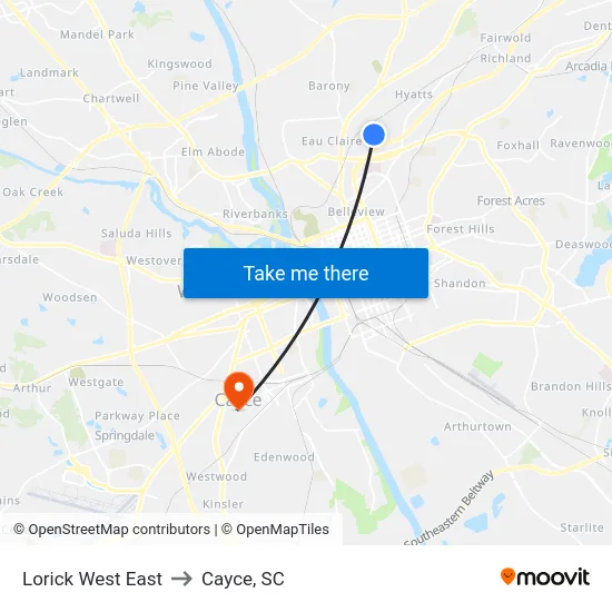 Lorick West East to Cayce, SC map