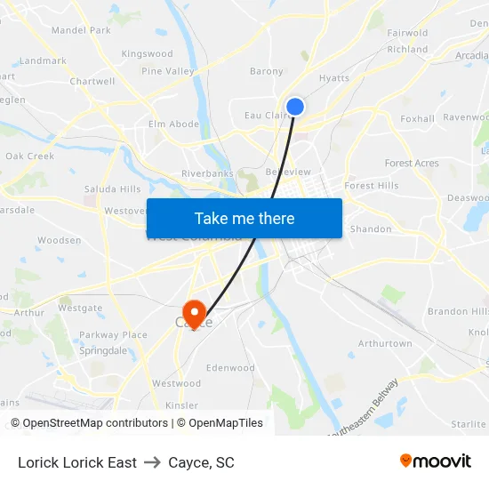 Lorick Lorick East to Cayce, SC map