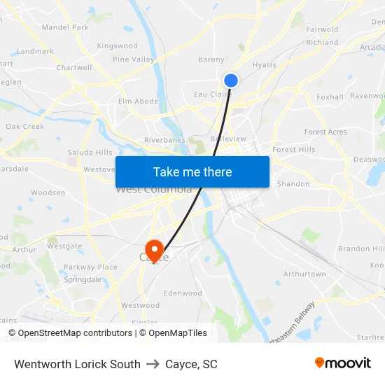 Wentworth Lorick South to Cayce, SC map