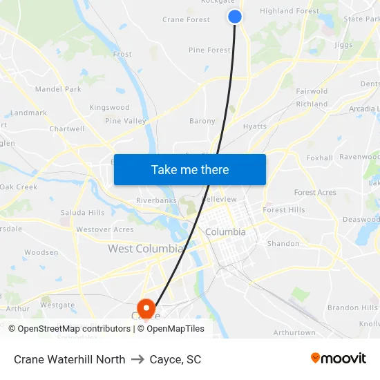 Crane Waterhill North to Cayce, SC map