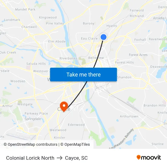 Colonial Lorick North to Cayce, SC map