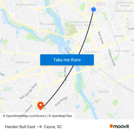 Harden Bull East to Cayce, SC map