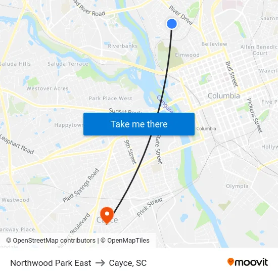 Northwood Park East to Cayce, SC map