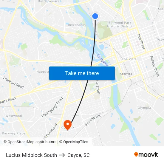 Lucius Midblock South to Cayce, SC map