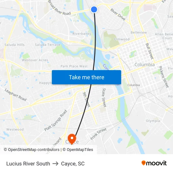 Lucius River South to Cayce, SC map