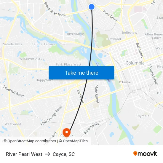 River Pearl West to Cayce, SC map