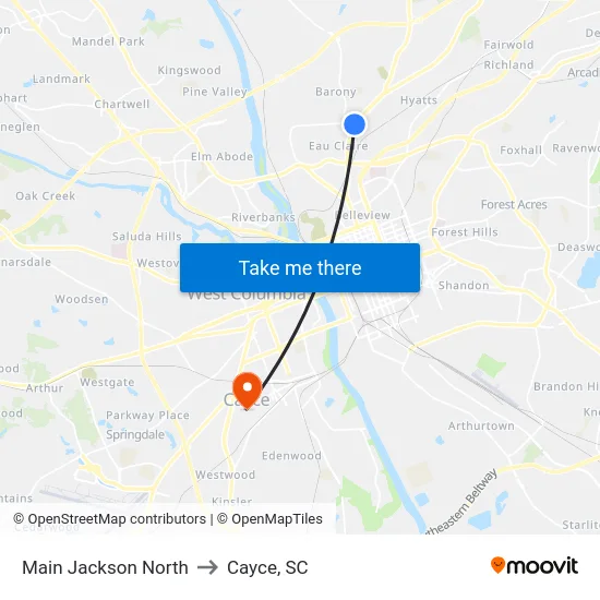 Main Jackson North to Cayce, SC map