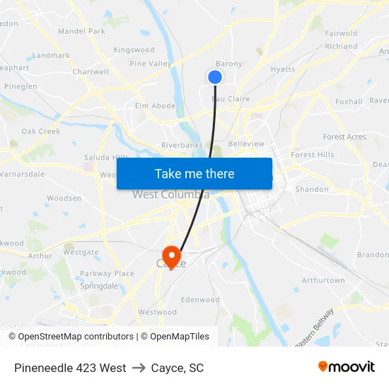 Pineneedle 423 West to Cayce, SC map