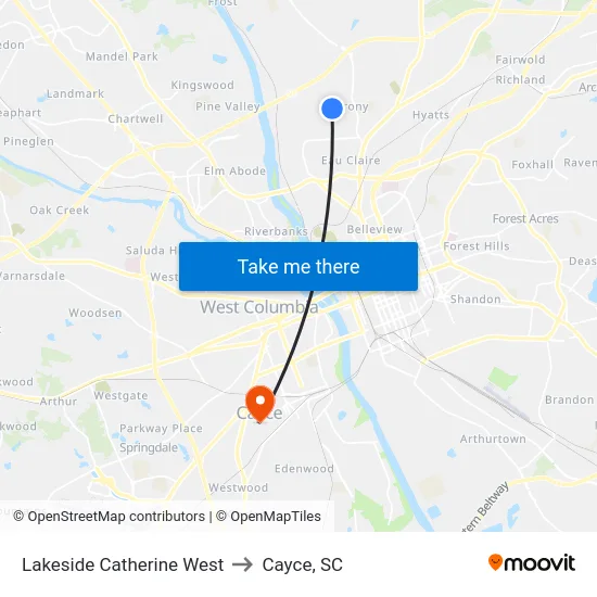 Lakeside Catherine West to Cayce, SC map