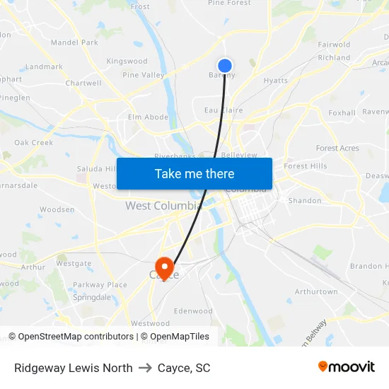 Ridgeway Lewis North to Cayce, SC map