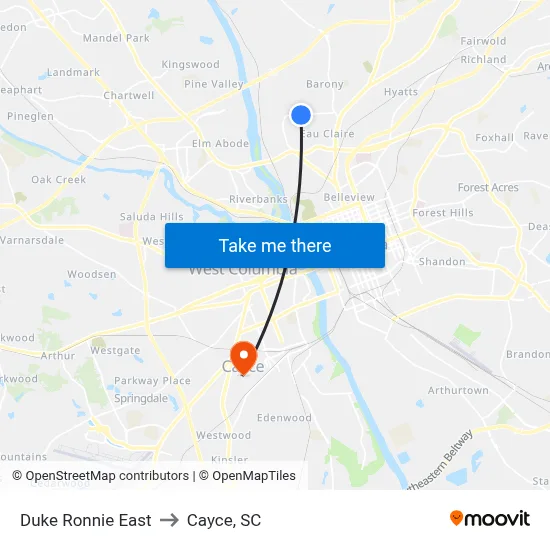 Duke Ronnie East to Cayce, SC map