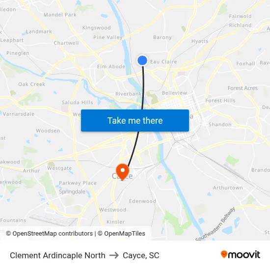 Clement Ardincaple North to Cayce, SC map