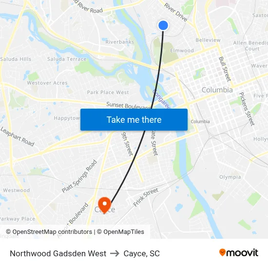 Northwood Gadsden West to Cayce, SC map