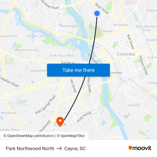 Park Northwood North to Cayce, SC map