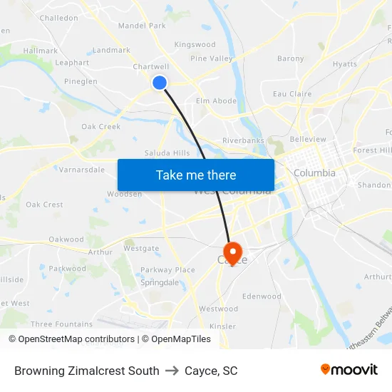 Browning Zimalcrest South to Cayce, SC map