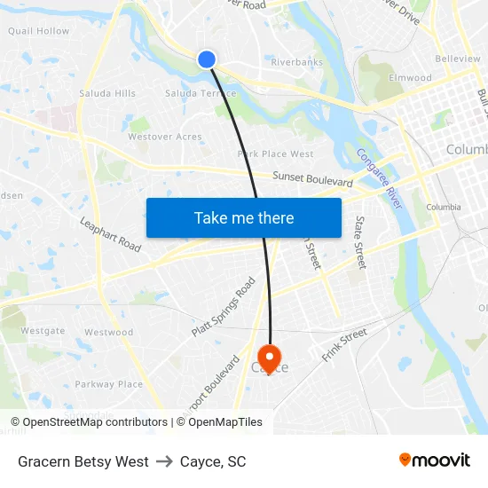 Gracern Betsy West to Cayce, SC map