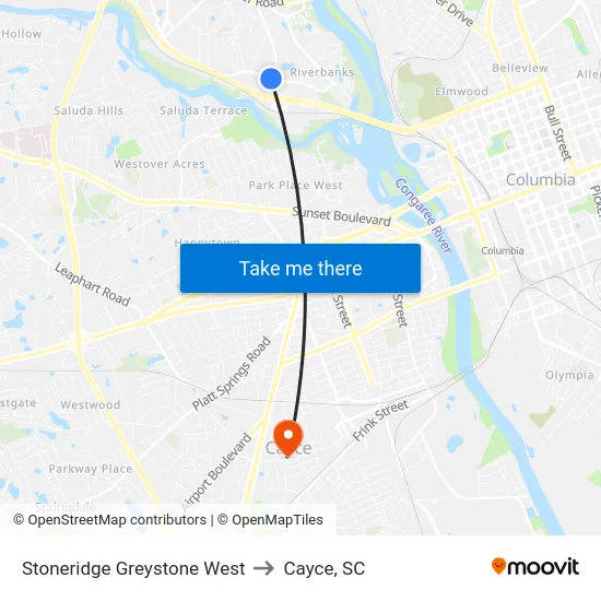 Stoneridge Greystone West to Cayce, SC map