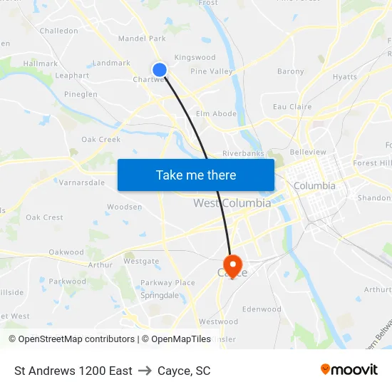 St Andrews 1200 East to Cayce, SC map