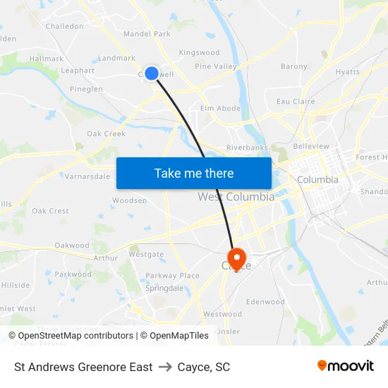 St Andrews Greenore East to Cayce, SC map