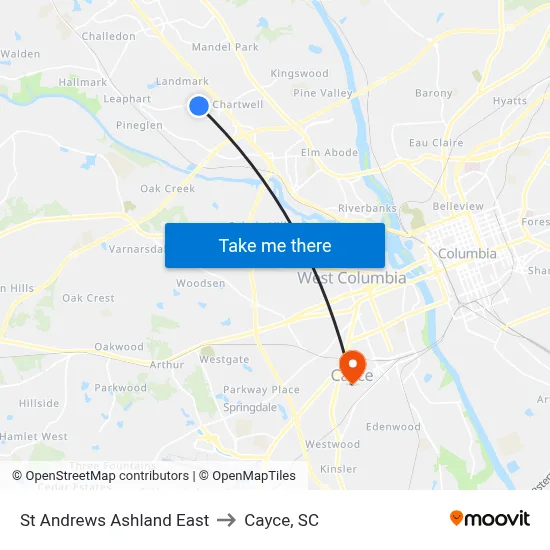 St Andrews Ashland East to Cayce, SC map