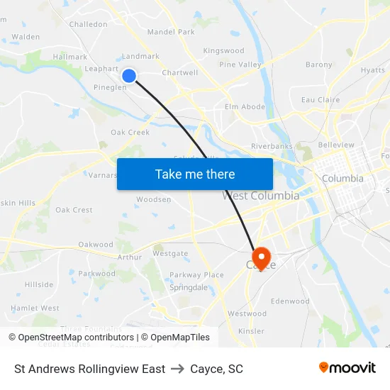 St Andrews Rollingview East to Cayce, SC map