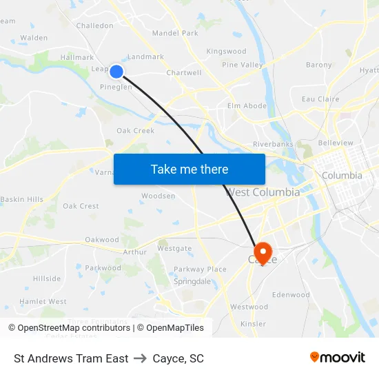 St Andrews Tram East to Cayce, SC map
