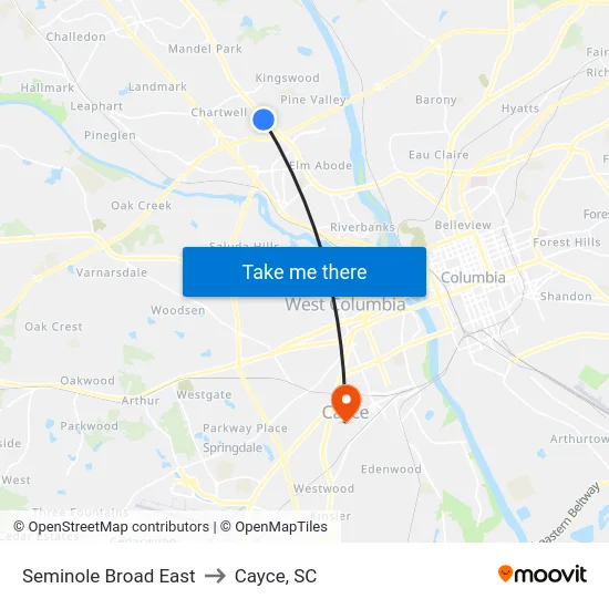 Seminole Broad East to Cayce, SC map