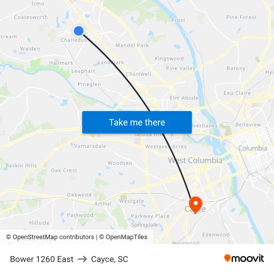 Bower 1260 East to Cayce, SC map
